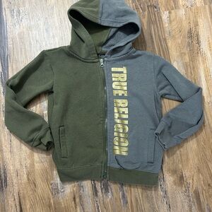 True Religion Kids Two-Tone Olive & Slate Zip Hoodie with Gold Logo